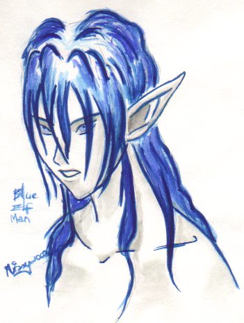 elf z niebieskimi włosami