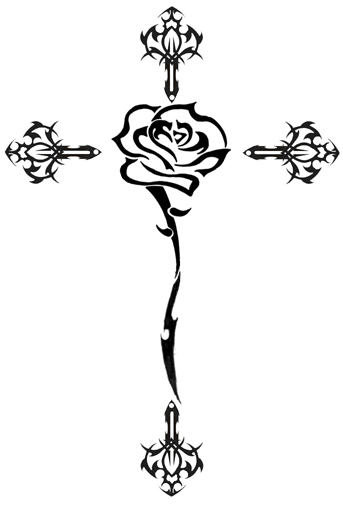 tatuaż krzyż i róża