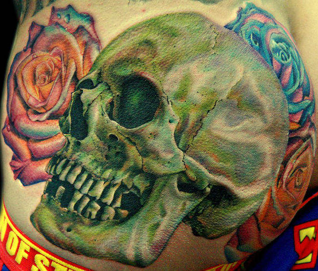 rose skull tattoos