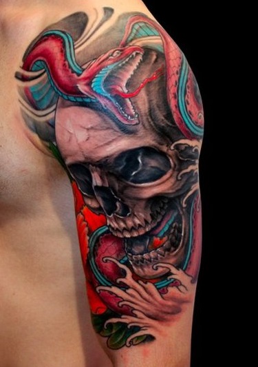 skull and snake arm tattoo