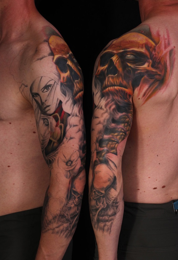 full sleeve skull tattoo
