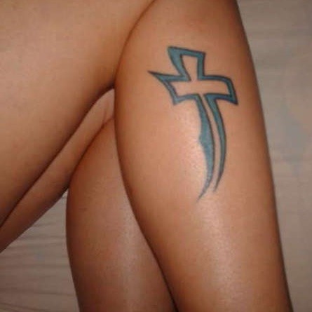 cross tattoo on calf