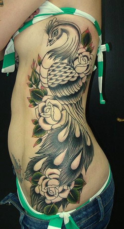 Peacock Tattoo on ribs