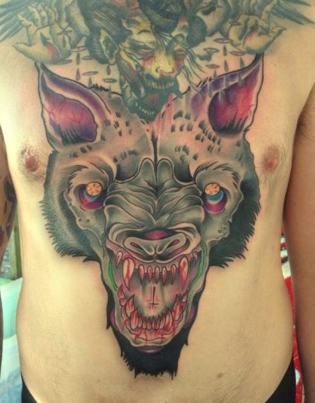 wolf tattoo on chest