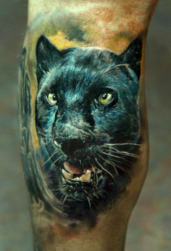 Realistic Black Panther Tattoo