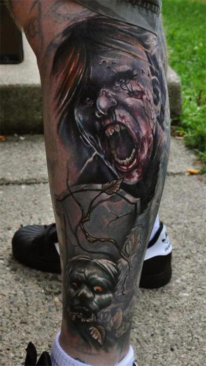 zombie tattoo on leg