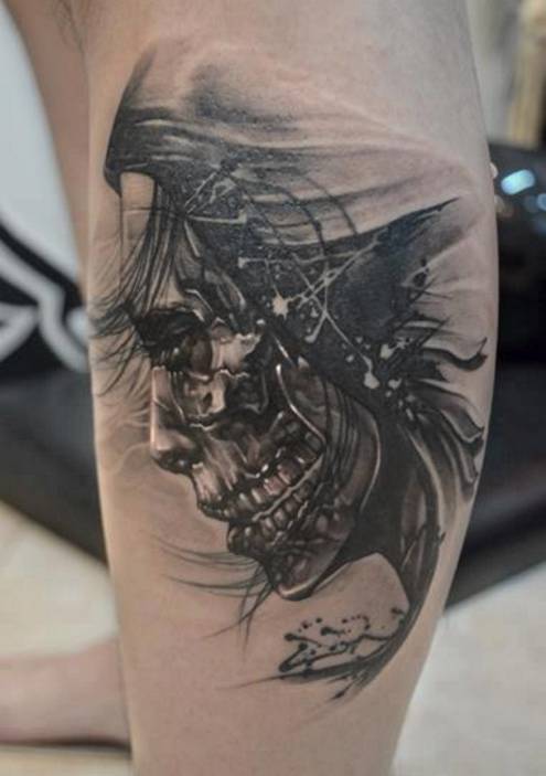 zombie skull face tattoo