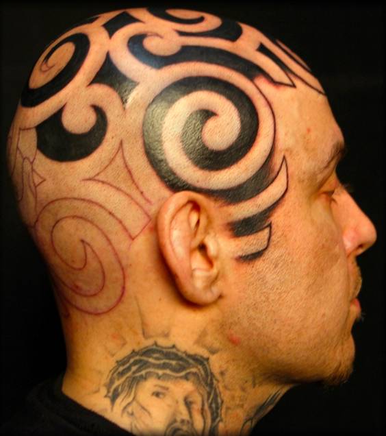 tribal on head tattoo
