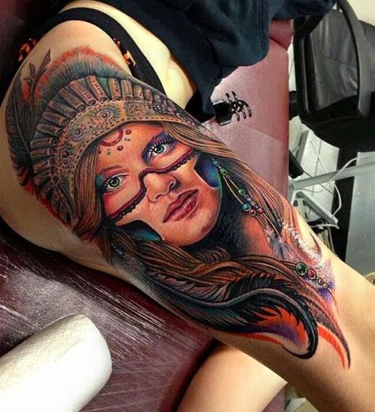 indian girl tattoo on leg