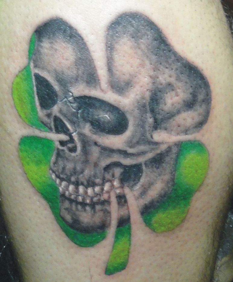 skull clover tattoo