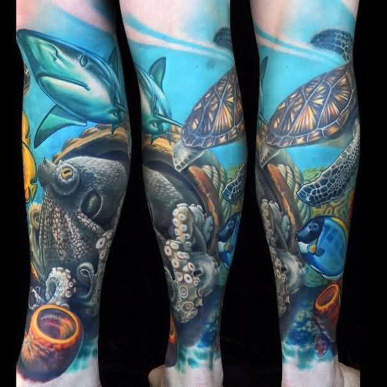 octopus turtle and shark tattoo