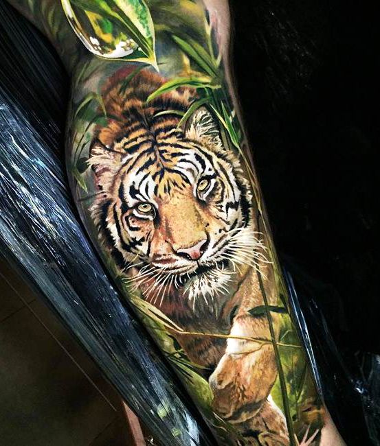 realistyczny tatuaż z tygrysem