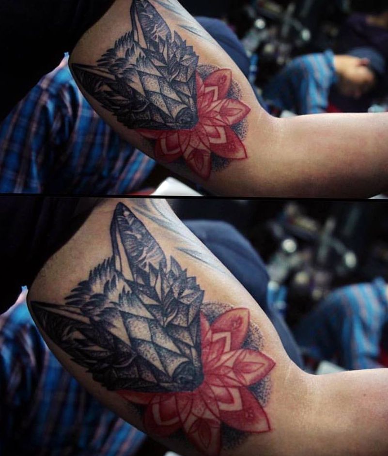 fox and flower tattoo