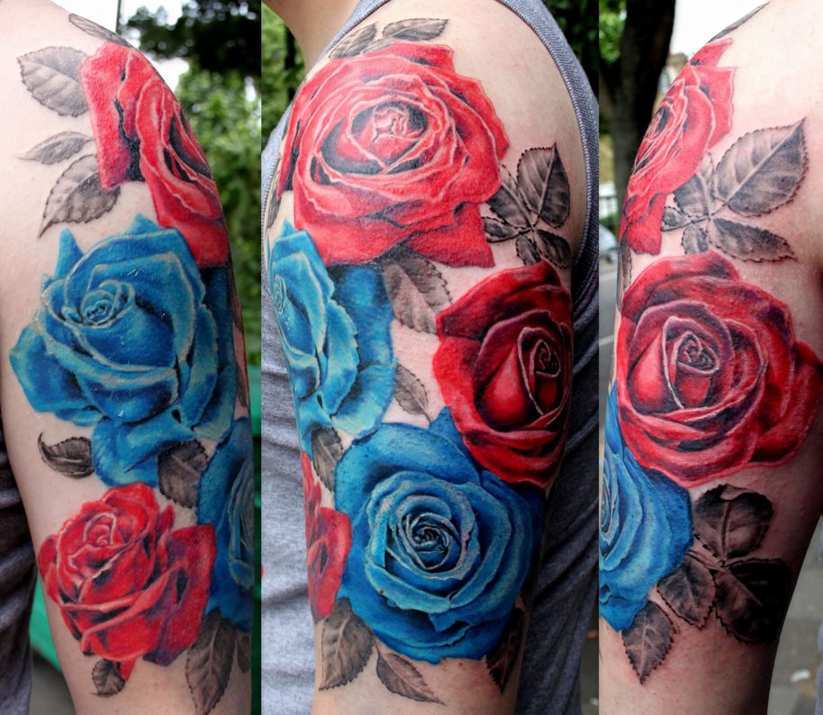 blue and red roses