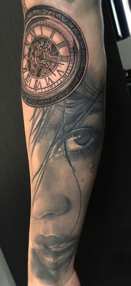 girl clock tattoo