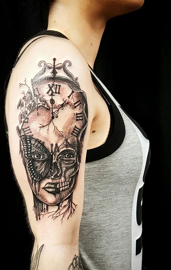 clock face arm tattoo