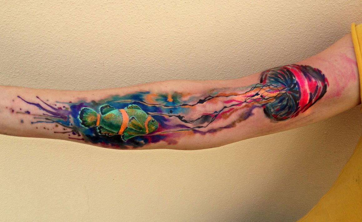 meduza i ryba tatuaże na ręce