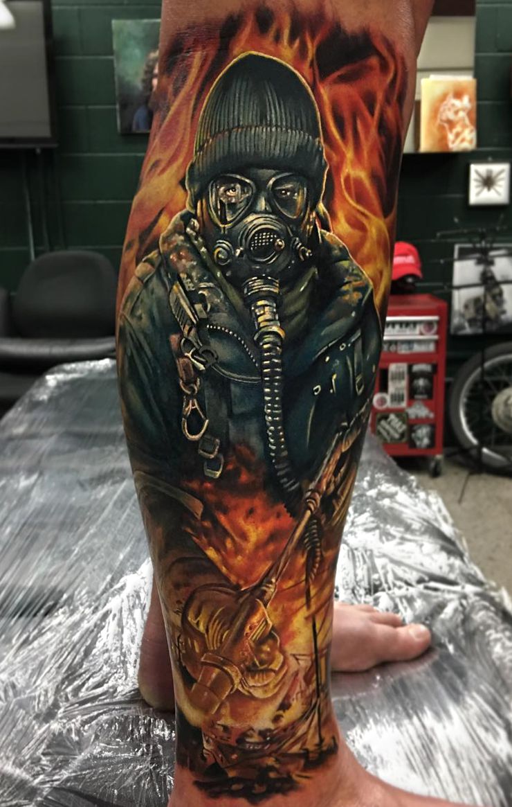 Flaming Man Tattoo by Ben Kaye