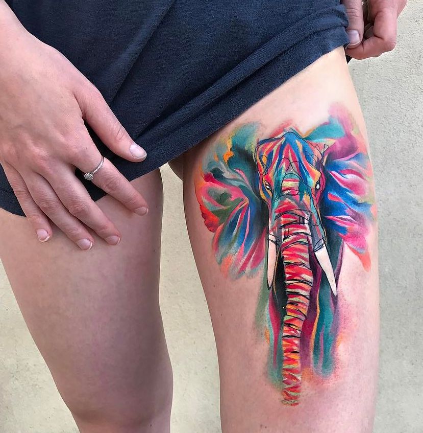 tattoo elephant watercolor abstract