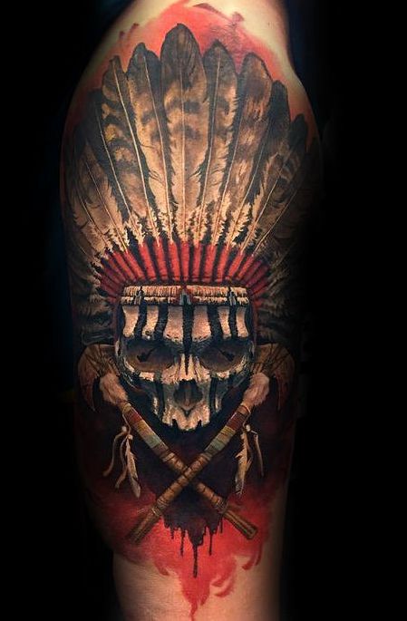 awesome indian skull tattoo