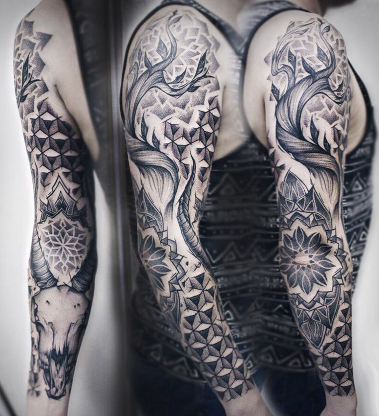 tree skull tattoo sleeve