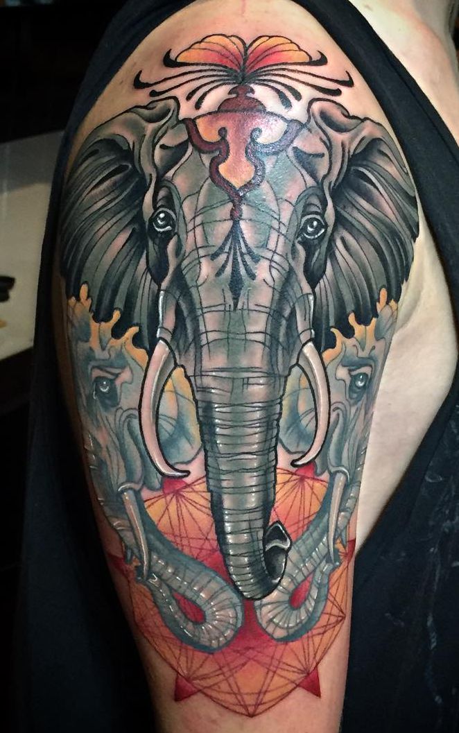 Attractive Neo Elephant Head Tattoo