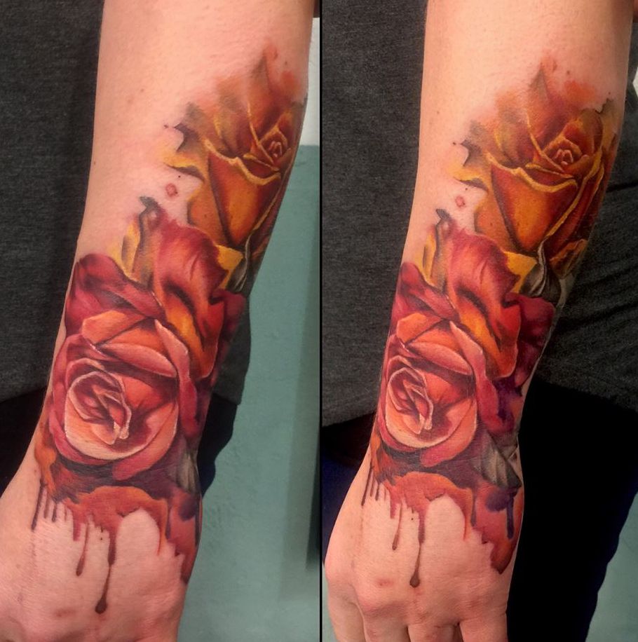 orange and red rose tattoo