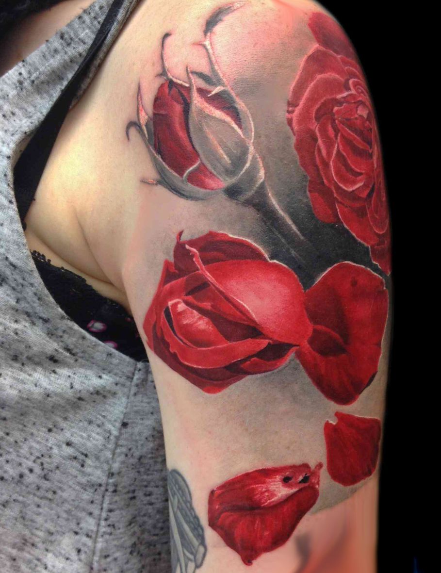 Red Roses Tattoos On Forearm