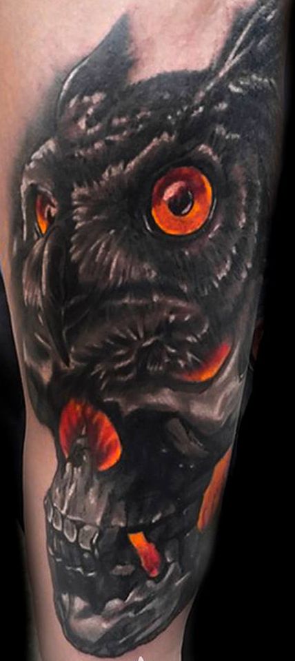 owl skull tattoo