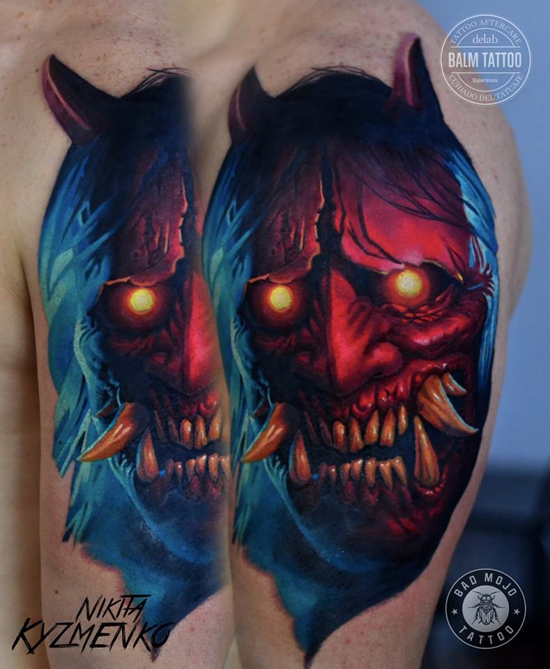 devill tattoo on arm for men