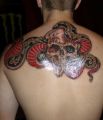 tatuaż czaszka i wąż na plecach