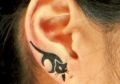 kot tatuaż na uchu