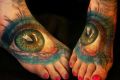 eyes, tattoos on feet