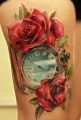 rose clock tattoo