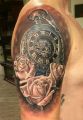 clock and roses tattoos