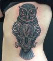 owl and skull on ribs tattoos