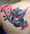 young owl tattoo on back