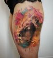 lion face watercolor thigh
