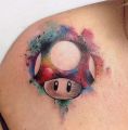 Mario Mushroom Watercolor Tattoo