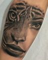 Girl And Tiger Face Tattoo