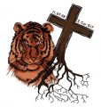 tatuaże tygrys, krzyż