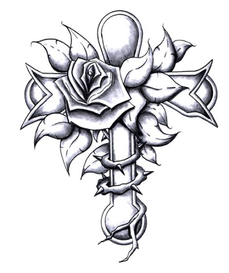 krzyż i róże wzory tatuaży