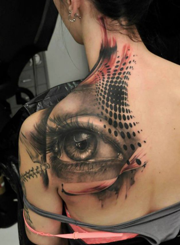 eye tattoo on back for girl