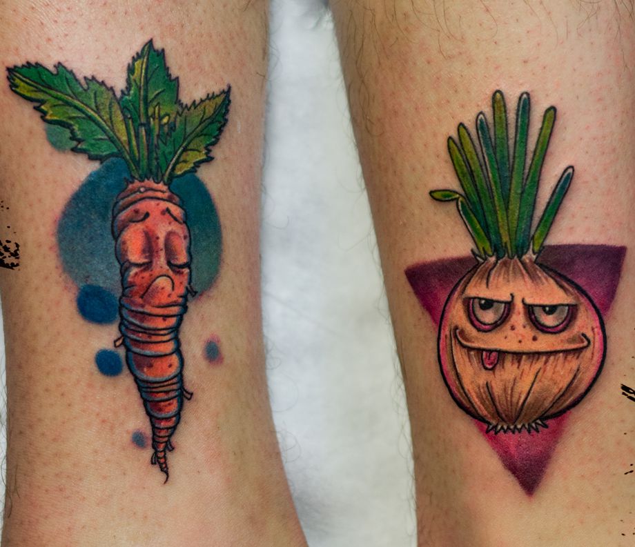 marchewka i cebula śmieszne tatuaże