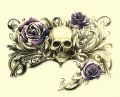 roses skull tattoo design