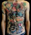drzewo kwiaty tatuaże na brzuchu