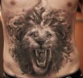 lew tatuaż na brzuchu