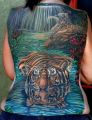 tiger in water tattoo on back