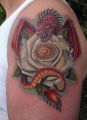 red dragon and white rose