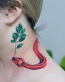 red snake tattoo on neck
